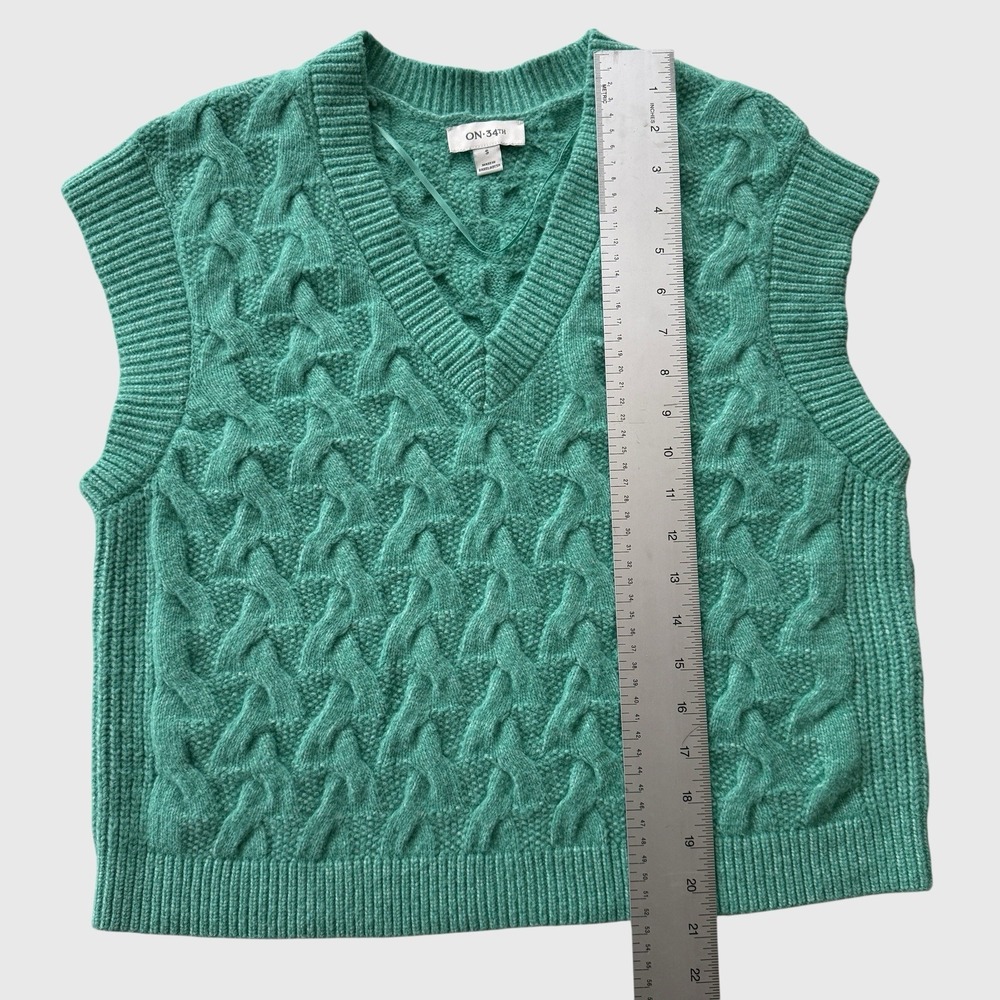 ON 34th Cropped Cable Knit Sweater Vest Spring Green Preppy Boxy Women's Small - Picture 7 of 9